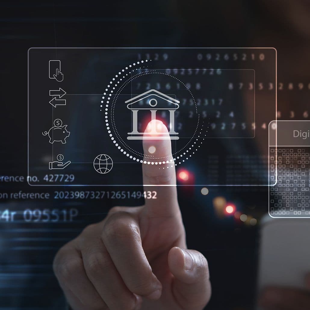 Finger interacting with advanced digital payment solutions, accelerating innovation